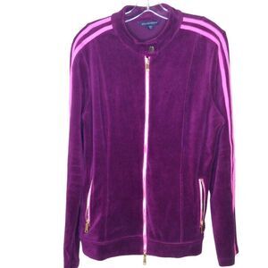 Boston Proper Velour Racer Stripe Wine Warm-Up Jacket Large